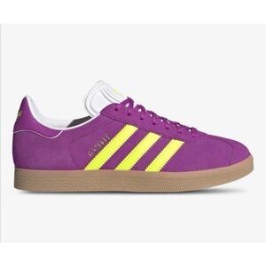 GORGEOUS ADIDAS GAZELLE PURPLE BURST/SOLAR YELLOW WOMENS SIZE 9.5